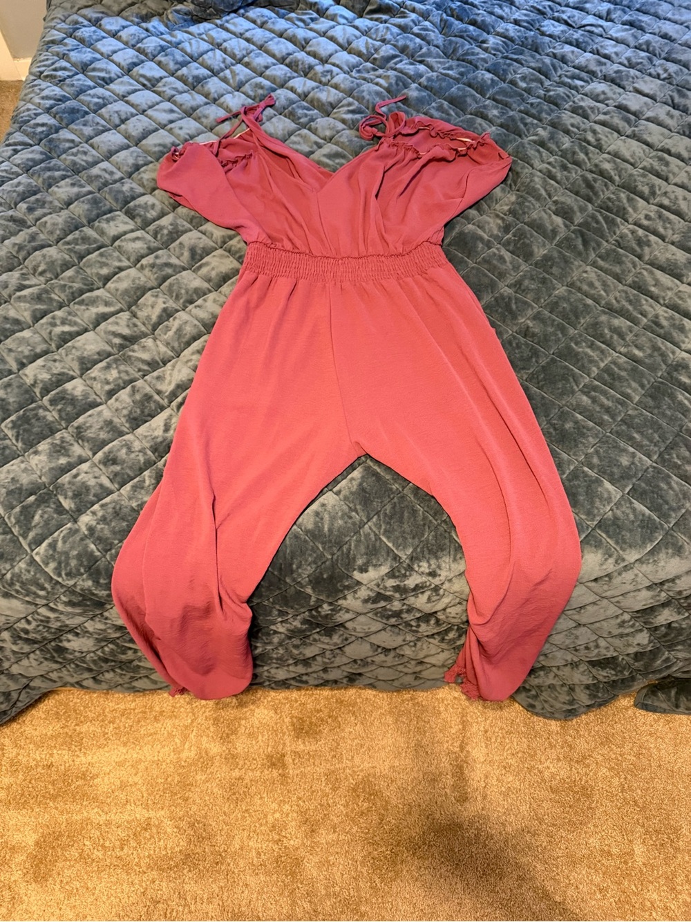 Womens Pink Smocked Waist One-Piece Romper
